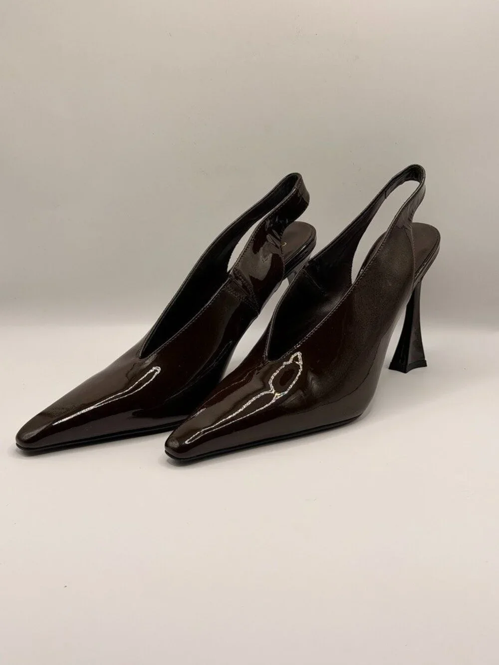 Jeffrey Campbell Women Brown Patent Leather Pointy Toe Slingback Pump Sz 8